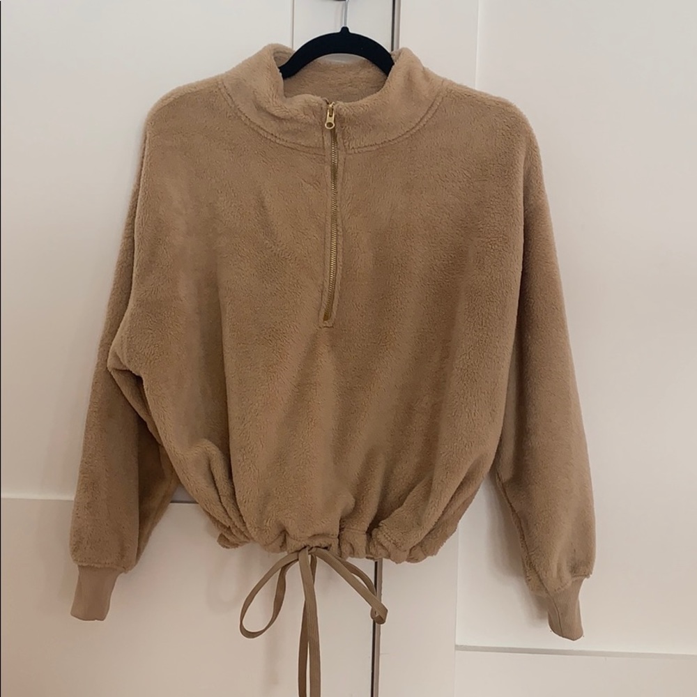 **DONATING** Old Navy Tan Sherpa Half Zip Sweater